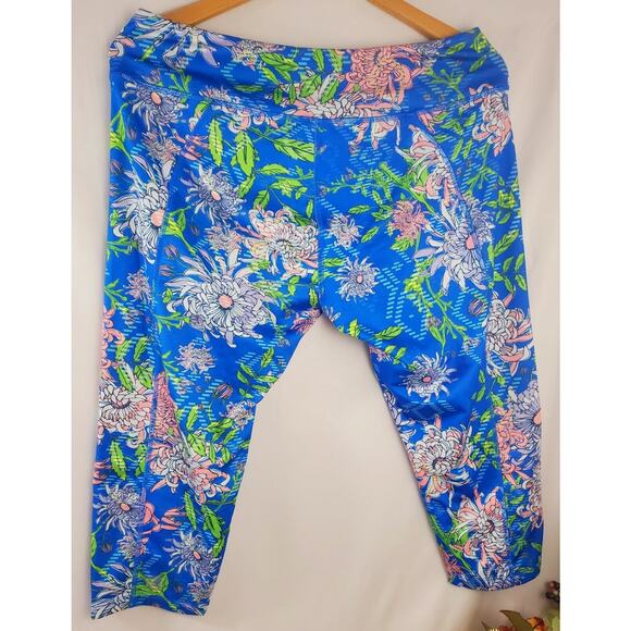 LuLaRoe Leggings XL Capri Butter Soft Blue Floral Print Womens Plus Size - Picture 3 of 7